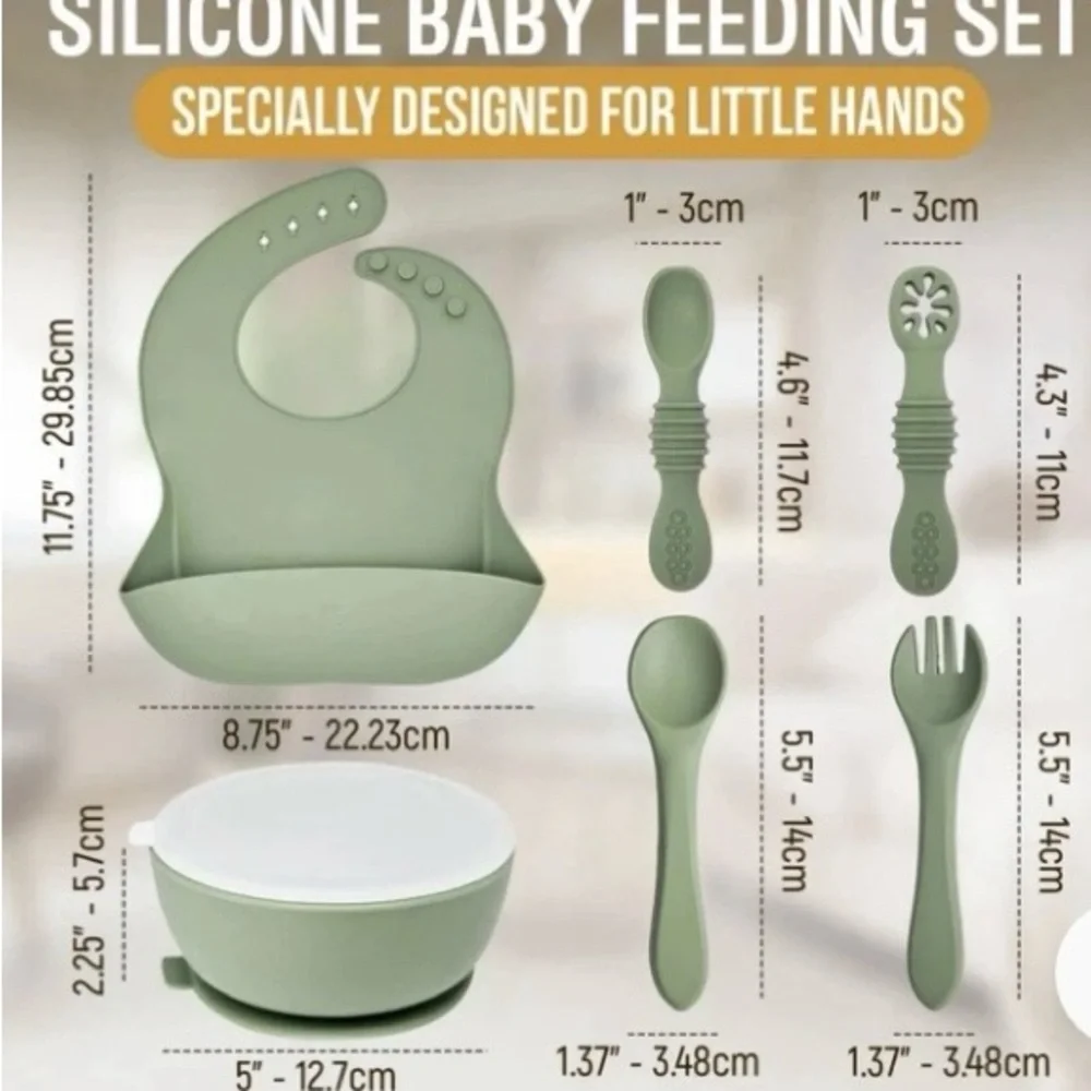 HippoBaby Cream Silicone Feeding set (Bowl/Bib Set - 7pcs) NEW, CREAM COLOR